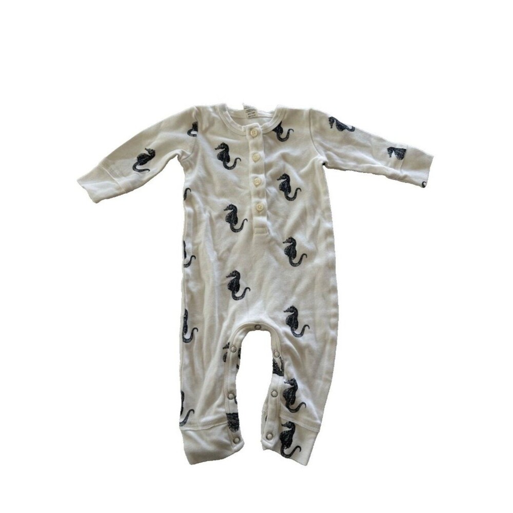 Kate Quinn Unisex 3-6 Month White Black Seahorse One Piece Organic Cotton